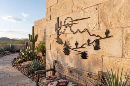Large Metal Desert Wall Art, Saguaro Cactus Metal Wall Decor, Southwestern Landscape Silhouette, Minimalist Mountain Sign, Housewarming Gift