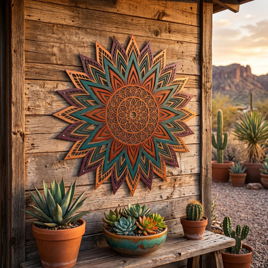 Mandala Sunburst Metal Wall Art – Large Geometric Garden Fence Decor, Gift For Boho Home Lovers