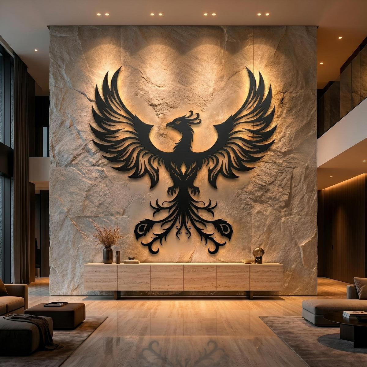 Phoenix Metal Large Wall Art, Farmhause Wall Art, Rustik Home Decor, Modern Minimalist Home Symbol, Cozy Home Wall Decor