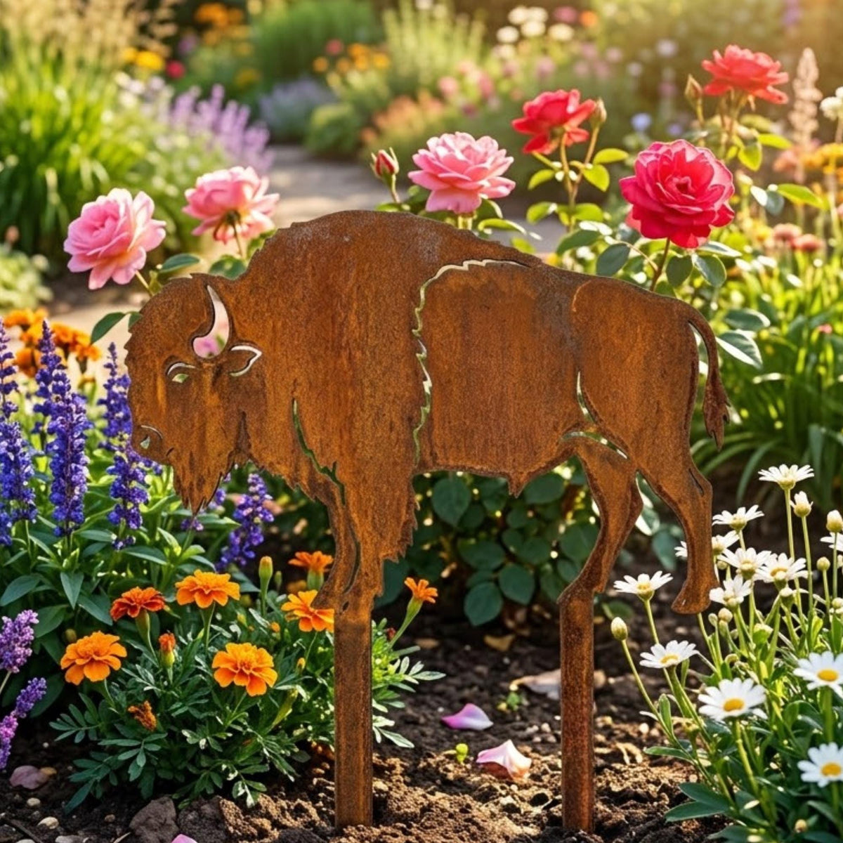 Rusted Bison Metal Garden Stake – Buffalo Yard Art, Gift For Wildlife Lover Or Country Home Decor