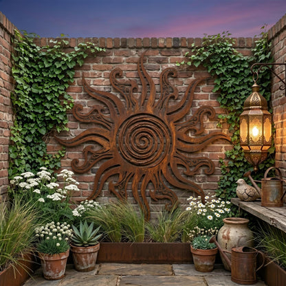 Tribal Sun Metal Wall Art – Large Rustic Weathered Sign, Gift For Boho Home Decor Lover