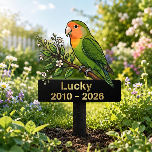 Personalized Lovebird Memorial Stake – Custom Name Pet Grave Marker, Gift For Bird Loss Sympathy