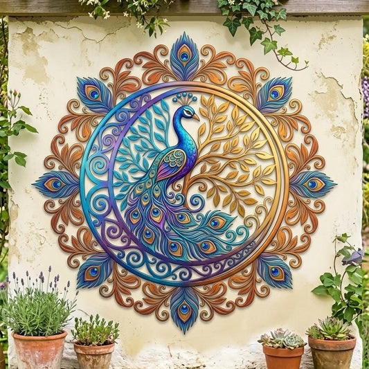 Peacock Mandala Metal Wall Art – Colorful Bohemian Bird Decor, Gift For Home Or Garden