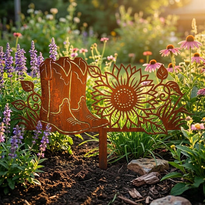 Cowboy Boots And Sunflower Garden Stake – Rustic Western Yard Art, Gift For Cowgirl