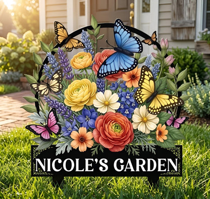Personalized Garden Metal Yard Stake – Custom Name Butterfly And Floral Sign, Gift For Gardener Or Mom