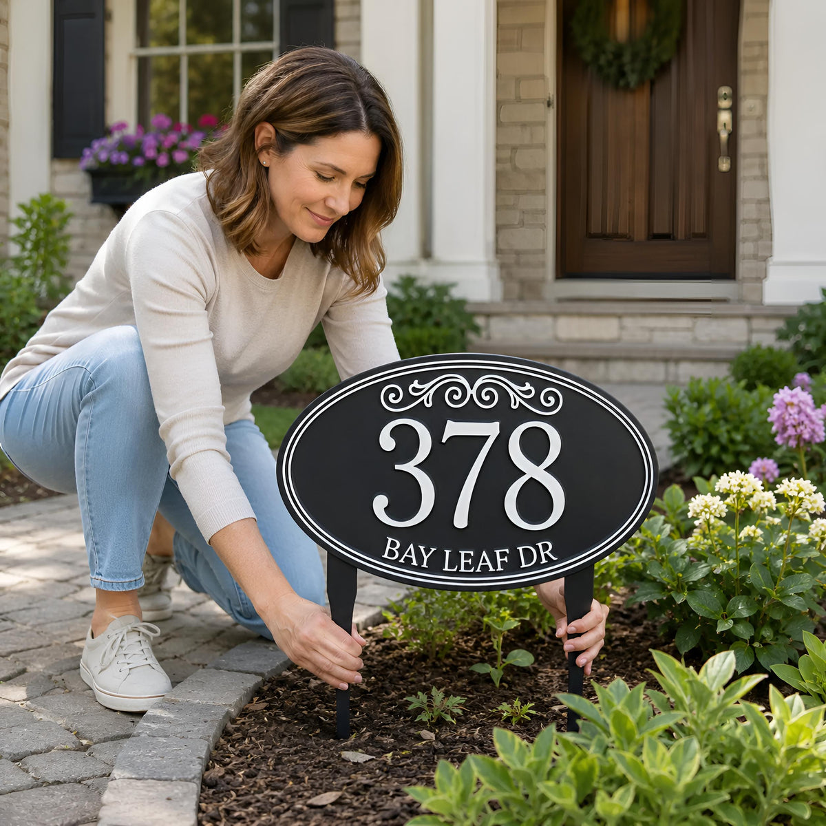 Personalized Oval House Number Sign – Custom Address Yard Stake, Housewarming Gift For New Home