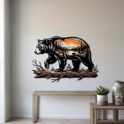 Black Bear Mountain Scene Metal Wall Art – Wildlife Cabin Lodge Decor, Gift For Bear Lover