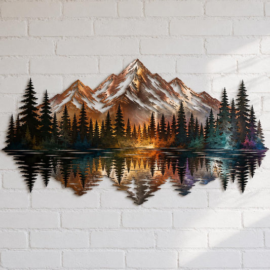 Mountain Lake Metal Wall Art – Rustic Forest Landscape Sign, Cabin Decor Gift For Nature Lovers