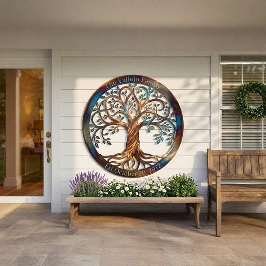 Personalized Family Tree Metal Sign – Custom Name & Established Date Wall Art, Housewarming Gift For New Homeowners