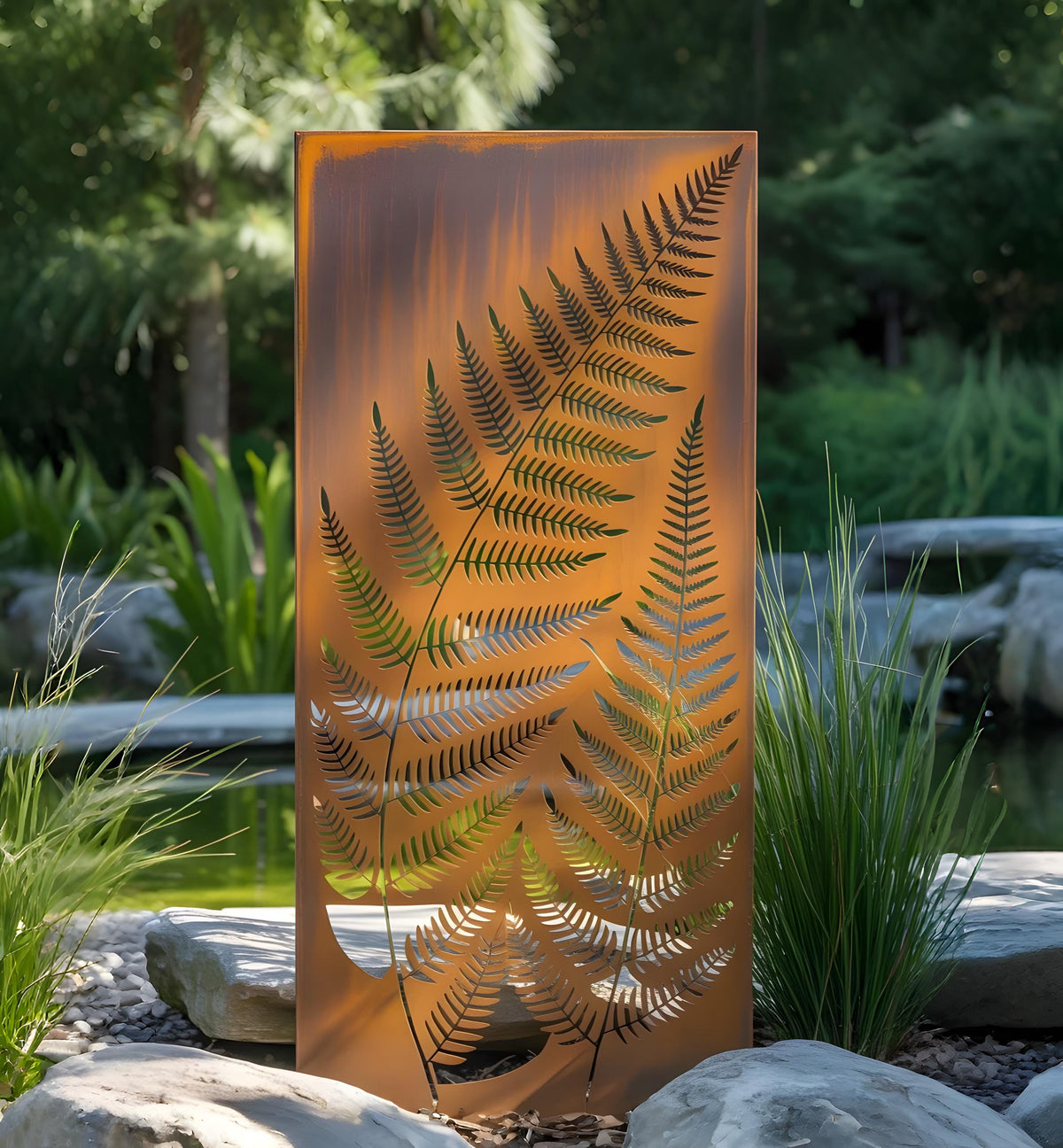 Fern Leaf Corten Steel Panel – Rusty Botanical Garden Screen, Gift For Woodland Garden Lovers