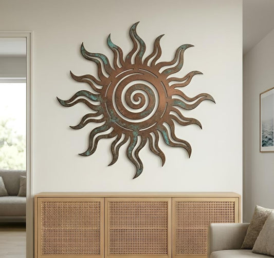 Boho Spiral Sun Metal Wall Art – Vintage Copper Celestial Decor, Gift For Living Room Or Patio