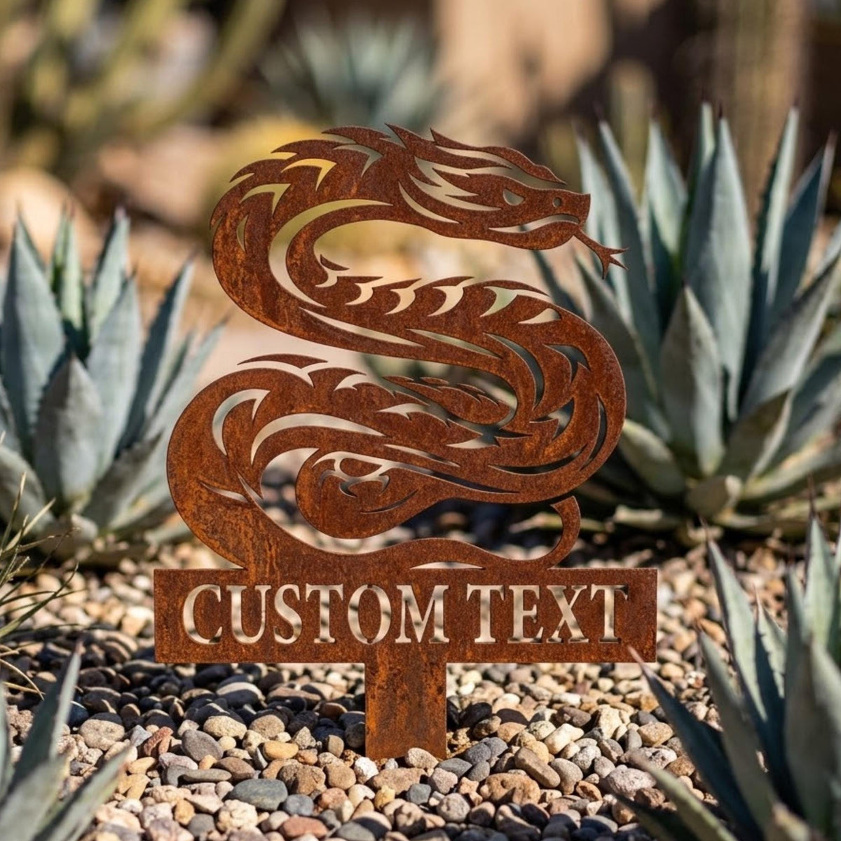 Personalized Dragon Metal Garden Stake – Custom Text Rusted Serpent Yard Art, Gift For Fantasy Garden Lover