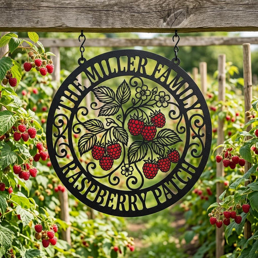 Personalized Raspberry Patch Metal Sign – Custom Family Name Farm Decor, Gift For Gardener