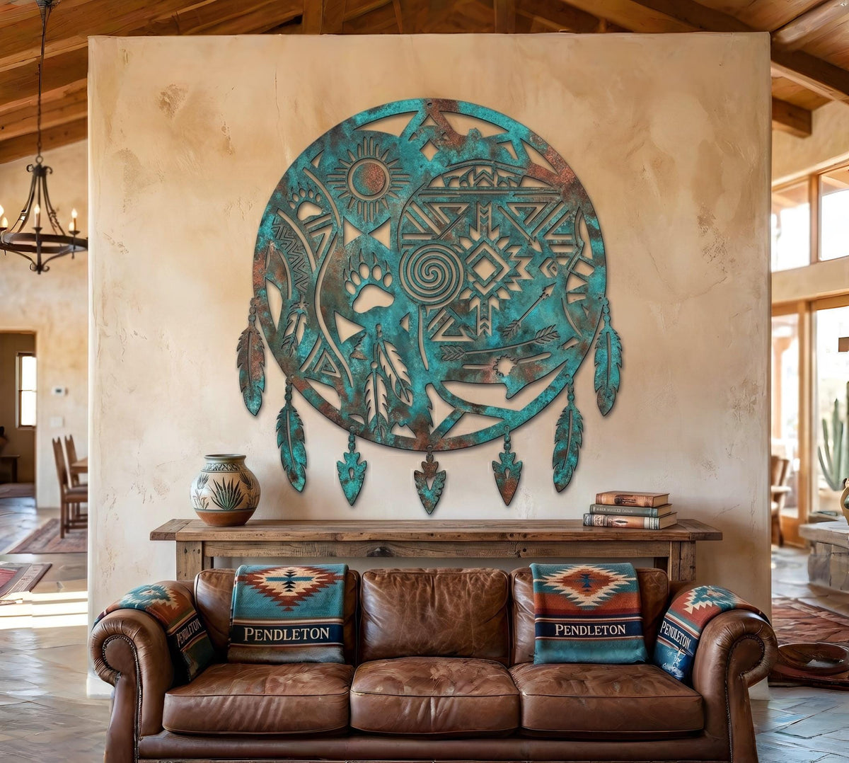 Southwestern Dreamcatcher Metal Wall Art – Native American Inspired Sign, Gift For Boho Home