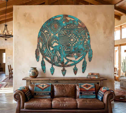 Southwestern Dreamcatcher Metal Wall Art – Native American Inspired Sign, Gift For Boho Home