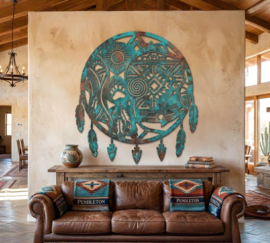 Southwestern Dreamcatcher Metal Wall Art – Native American Inspired Sign, Gift For Boho Home