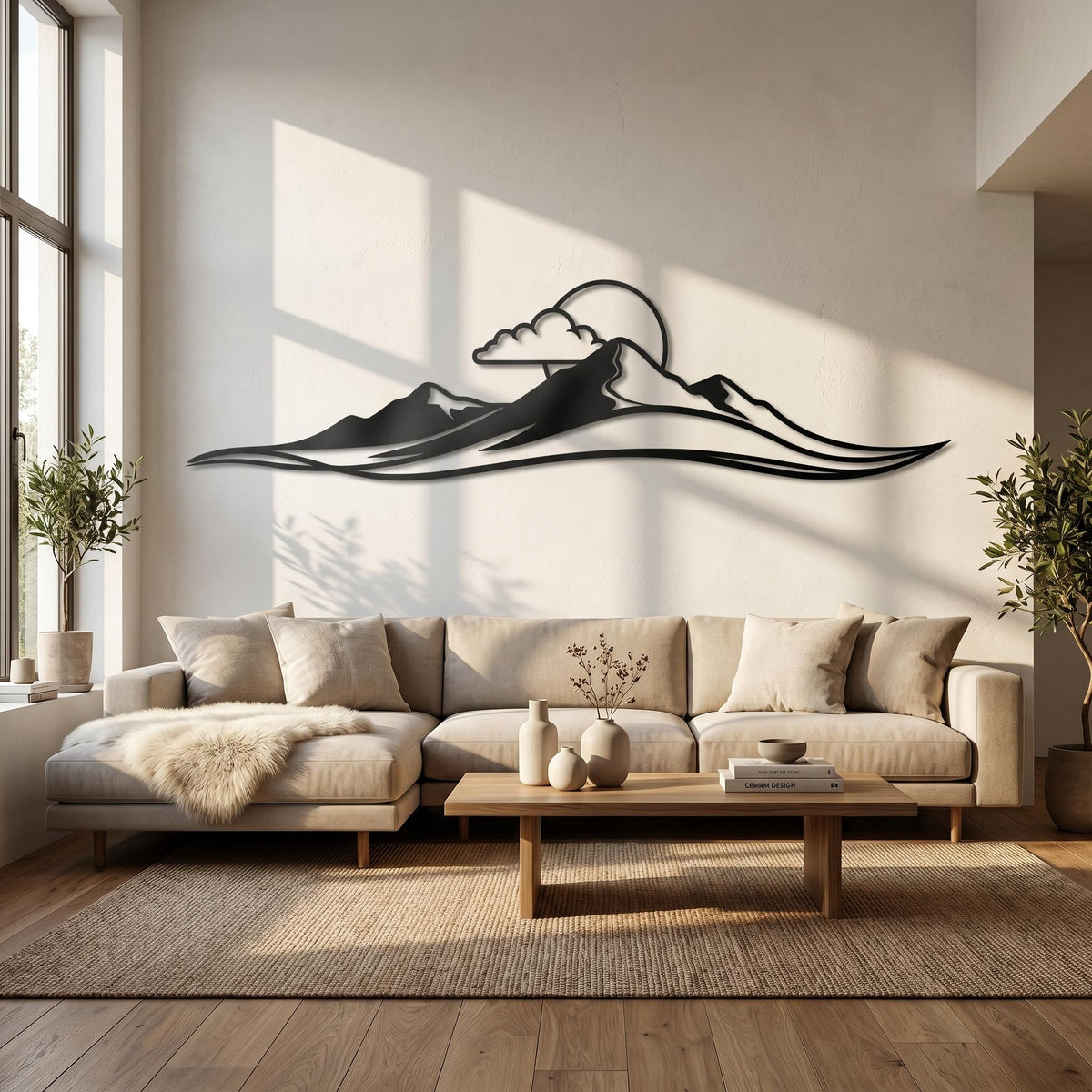 Large Line Mountain Metal Wall Art, Mountain Range Landscape Decor