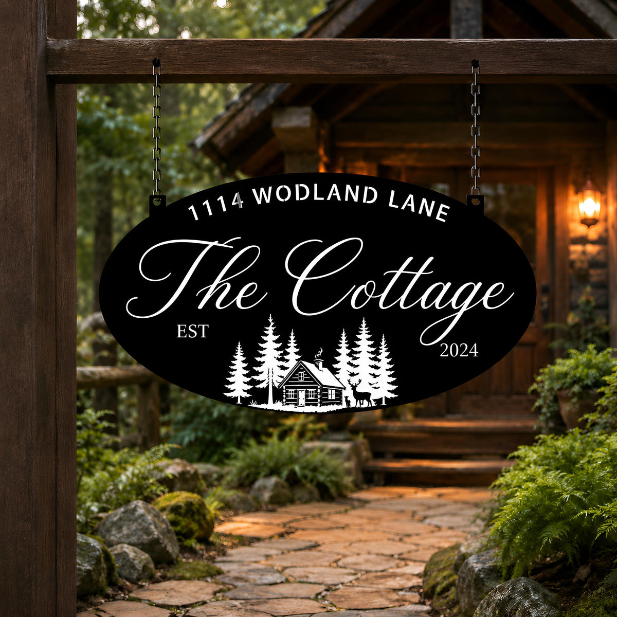 Personalized Cabin Name Sign – Custom Address & Est. Date Oval Wall Decor, Housewarming Gift For Cabin Owners