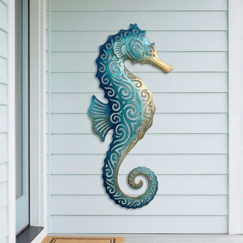 Seahorse Metal Wall Art – Coastal Filigree Decor, Beach House Gift For Ocean Lovers