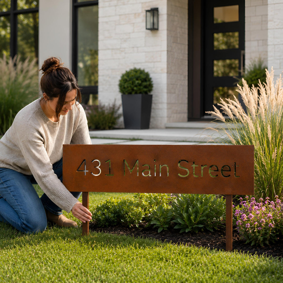 Personalized House Number Yard Stake – Custom Modern Metal Street Address Sign, Gift For New Homeowner