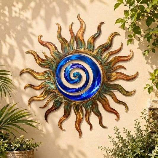 Sun Spiral Metal Wall Art – Colorful Rustic Boho Patio Decor, Gift For Sun Lovers