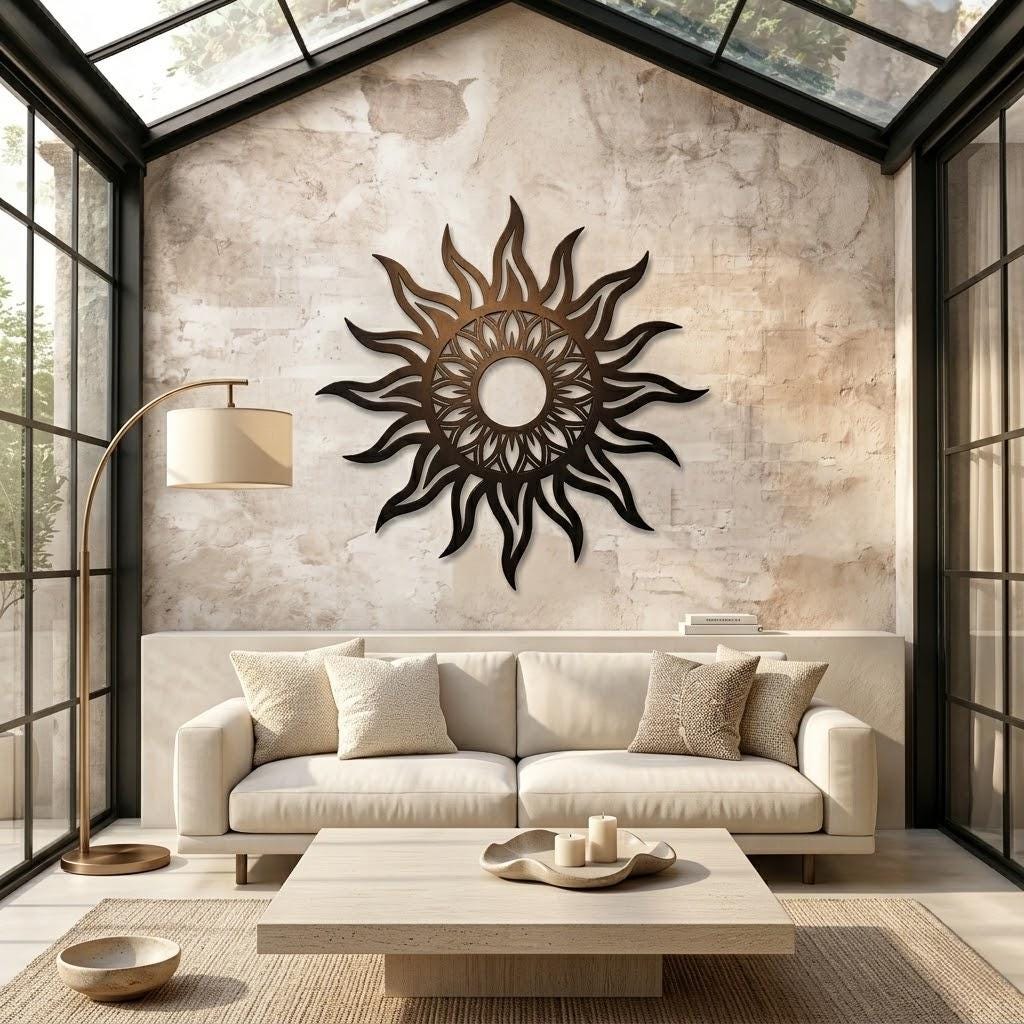Rustic Sun Metal Wall Art – Bronze Mandala Sunburst Decor, Gift For Boho Home