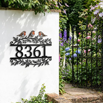 Personalized Robin Bird House Number Sign – Custom Address Metal Plaque, Housewarming Gift For New Home