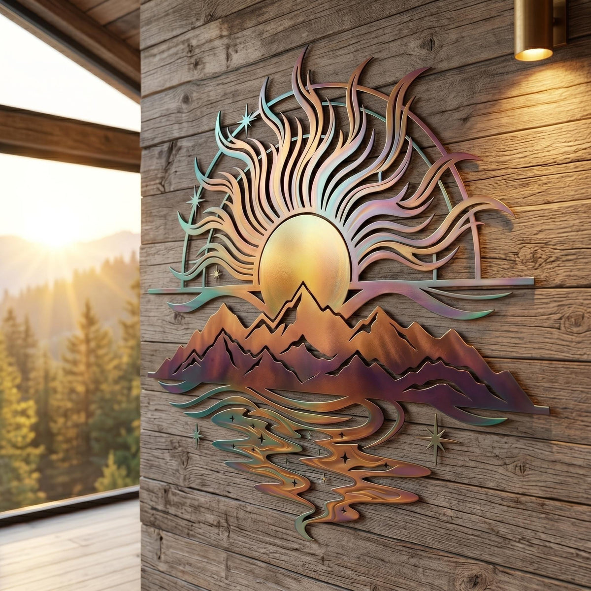 Sun And Mountain Metal Wall Art – Celestial Rustic Nature Decor, Gift For Home Owner