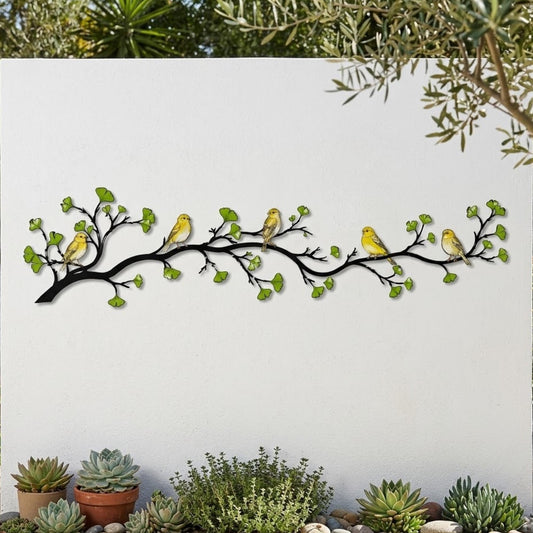 Birds On Branch Metal Wall Art Sign – Uv Printed Ginkgo Leaf Decor, Gift For Bird Lover