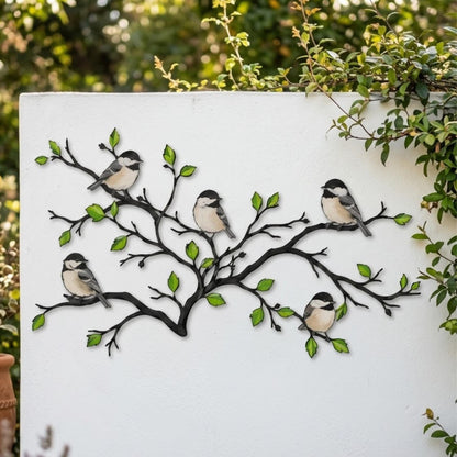 Chickadees On Branch Metal Wall Art – Spring Songbird Sign, Bird Lover Gift