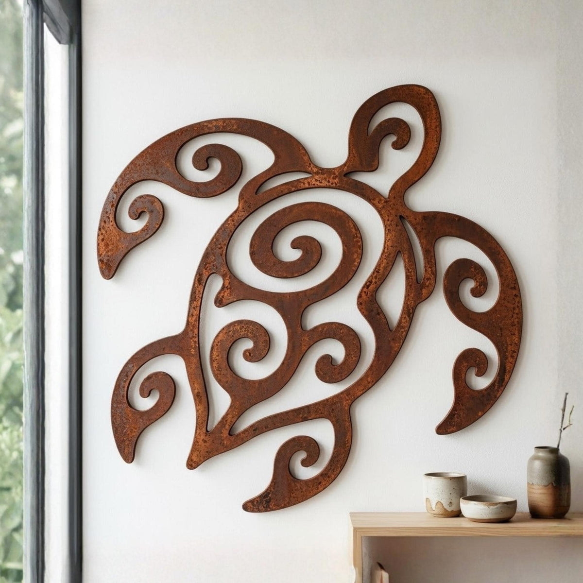 Tribal Sea Turtle Metal Wall Art, Maori Spiral Design – Ocean Life Decor, Gift For Beach House Lover