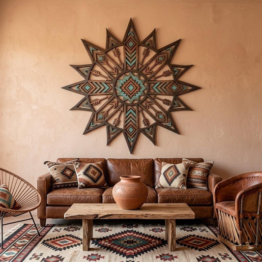 Southwestern Sunburst Metal Wall Art – Aztec Geometric Sign, Gift For Southwest Home
