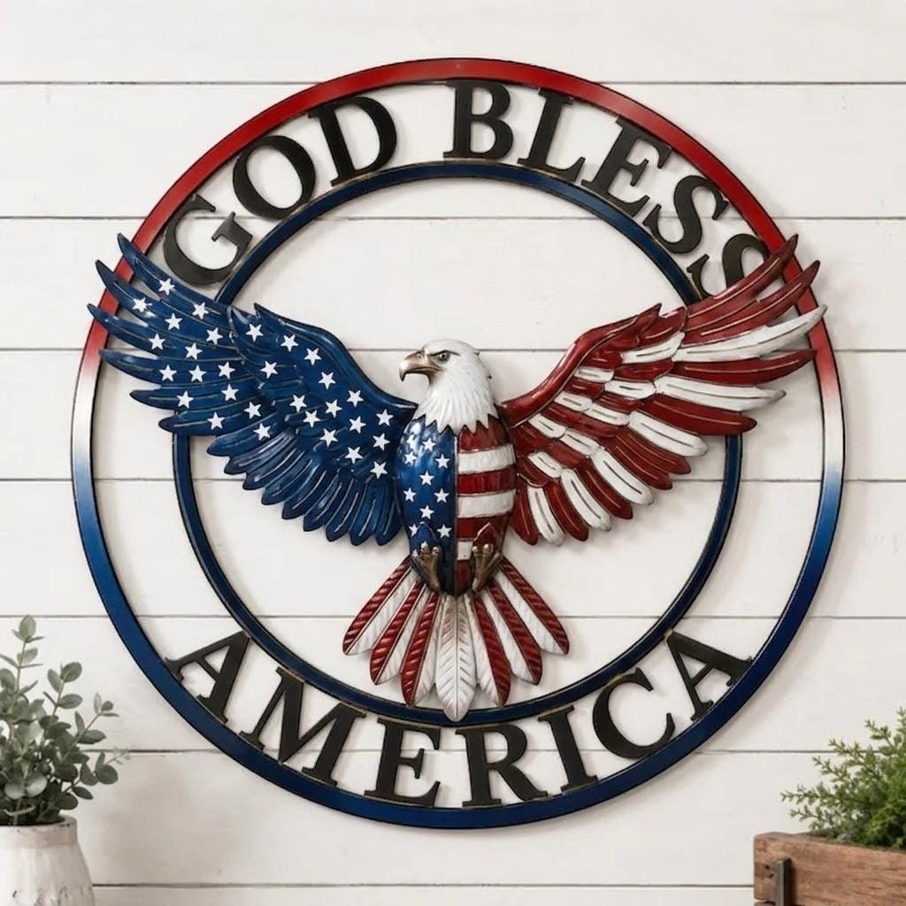 God Bless America Eagle Metal Wall Art – Patriotic Usa Flag Sign, Gift For Veteran