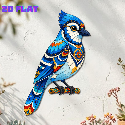 Blue Jay Metal Wall Art – Colorful Mandala Bird Sign, Gift For Bird Lover