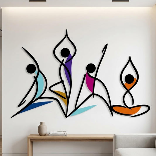 Abstract Yoga Metal Wall Art – Colorful Meditation Line Art Sculpture, Zen Gift For Yoga Lovers