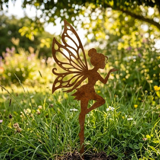 Rusty Fairy Silhouette Garden Stake, Metal Butterfly Wing Fairy – Whimsical Yard Art, Gift For Fairy Garden Lover