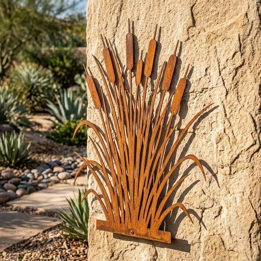 Cattail Reeds Rustic Metal Wall Art – Outdoor Pond Garden Decor, Nature Gift