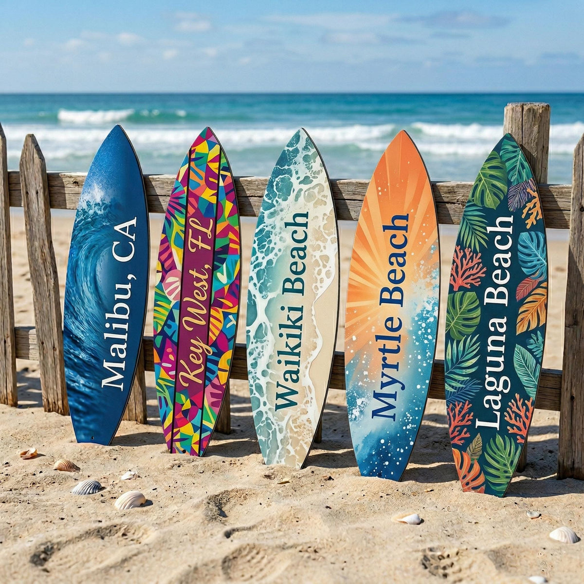 Personalized Beach Surfboard Metal Sign – Custom Beach Name Coastal Wall Decor, Gift For Beach House Or Surfer
