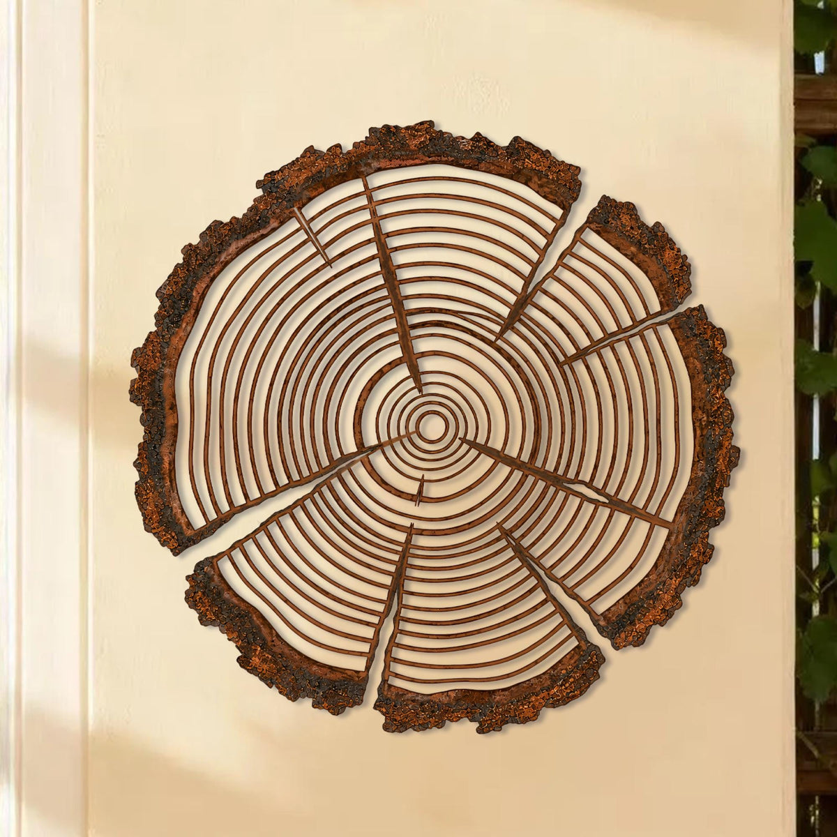 Tree Rings Wood Slice Metal Wall Art – Rustic Nature Stump Decor, Housewarming Gift For Cabin Or Minimalist Home