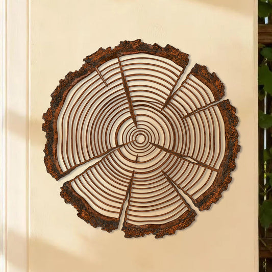 Tree Rings Wood Slice Metal Wall Art – Rustic Nature Stump Decor, Housewarming Gift For Cabin Or Minimalist Home