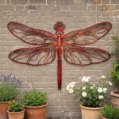 Large Dragonfly Metal Wall Art – Rustic Insect Sculpture Garden Decor, Housewarming Gift For Patio Or Outdoor