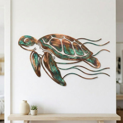Sea Turtle Metal Wall Art – Coastal Ocean Wave Sign, Gift For Turtle Lovers