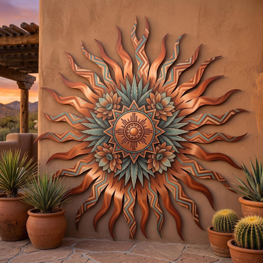 Southwestern Sun Metal Wall Art – Desert Cactus Patio Decor, Gift For Home Owner