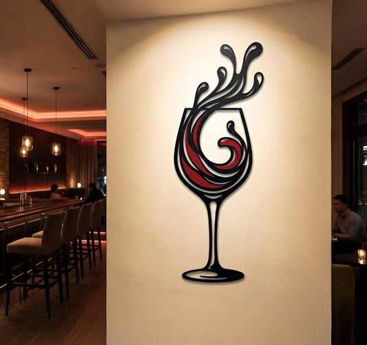 Splashing Wine Glass Metal Wall Art – Contemporary Bar Decor Sign, Gift For Wine Lovers