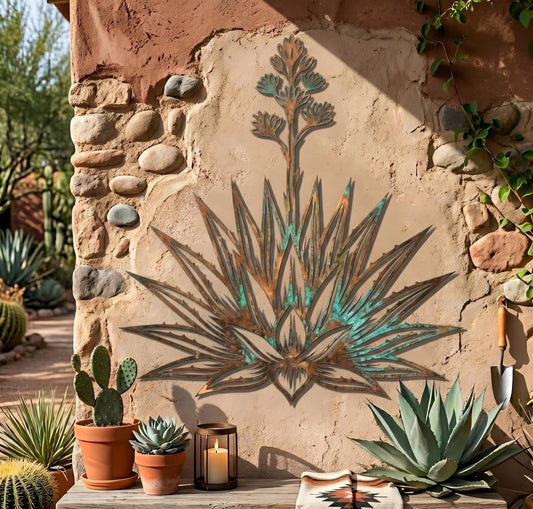 Agave Plant Metal Wall Art – Rustic Patina Succulent Desert Decor, Gift For Southwestern Home Or Patio