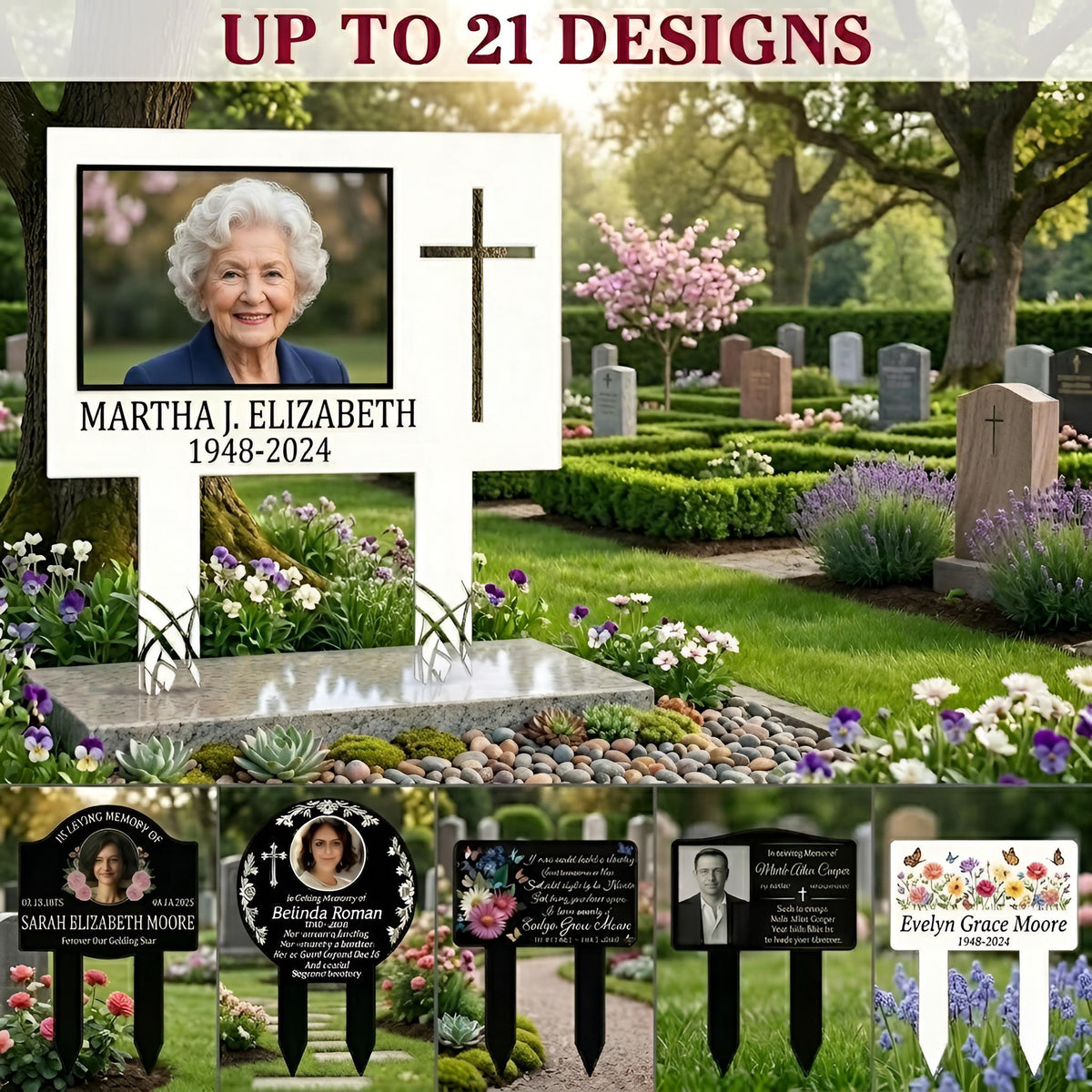 Personalized Memorial Photo Sign, Custom Cemetery Grave Marker – Engraved Cross Plaque, Sympathy Gift For Loss Of Mother