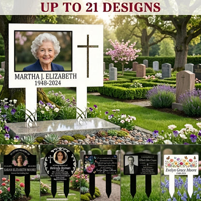 Personalized Memorial Photo Sign, Custom Cemetery Grave Marker – Engraved Cross Plaque, Sympathy Gift For Loss Of Mother