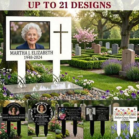 Personalized Memorial Photo Sign, Custom Cemetery Grave Marker – Engraved Cross Plaque, Sympathy Gift For Loss Of Mother