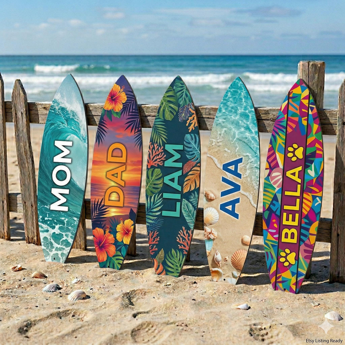 Personalized Surfboard Name Sign – Custom Family Wooden Beach Decor, Gift For Coastal Or Beach House Home