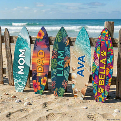 Personalized Surfboard Name Sign – Custom Family Wooden Beach Decor, Gift For Coastal Or Beach House Home